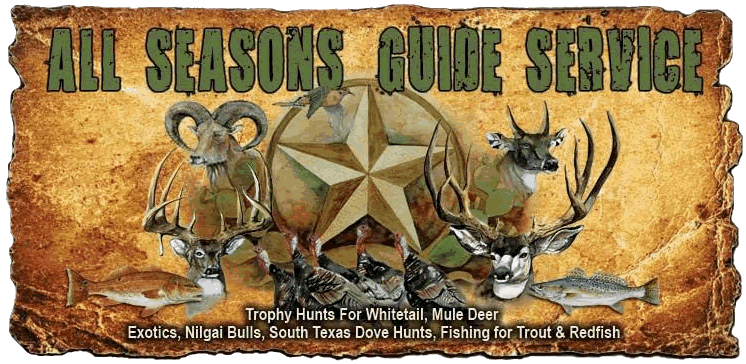Allseasons guide service, south Texas deer hunting, Nilgai hunting, hunt exotics from the Texas Hill Country and South Texas 
